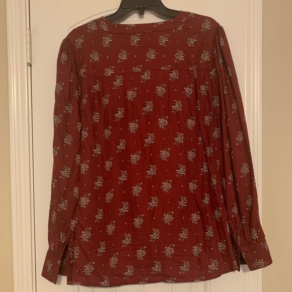 Hinge x Nordstrom Lace Stripe V-Neck Long Sleeve Burgundy Floral Blouse Size: XL - Picture 4 of 8
